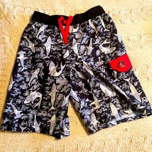 Geometric adidas shark boys swim trunks in large